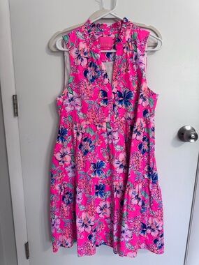 Lilly Pulitzer Hot Pink Floral Ruffle Blouse